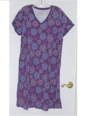 NEW Dreams Co Nightgown Purples Blues Cotton Snowflake Pockets Plus Size 14-16